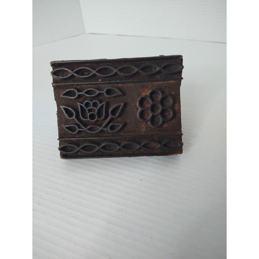 Vintage Wooden Hand Carved Stamp Textile Fabric Print Block floral rustic decor